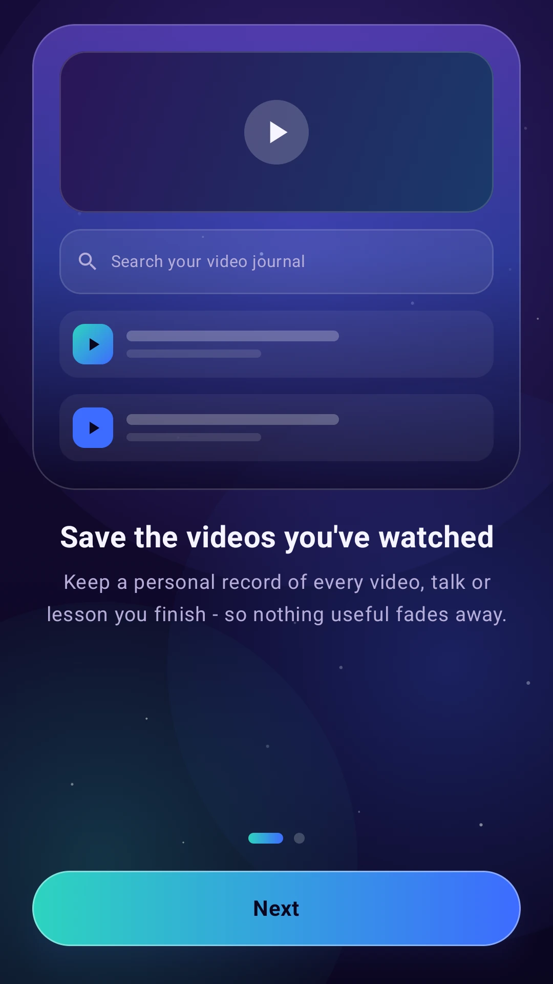 Video Diary Hub onboarding screen
